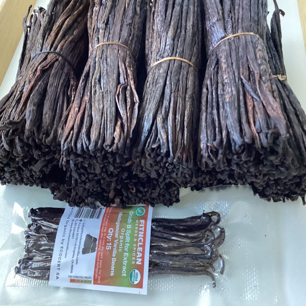 15 Organic Split Madagascar Vanilla Beans Grade B| 5"-7" For Extract by FITNCLEAN VANILLA| Bourbon NON-GMO Pods