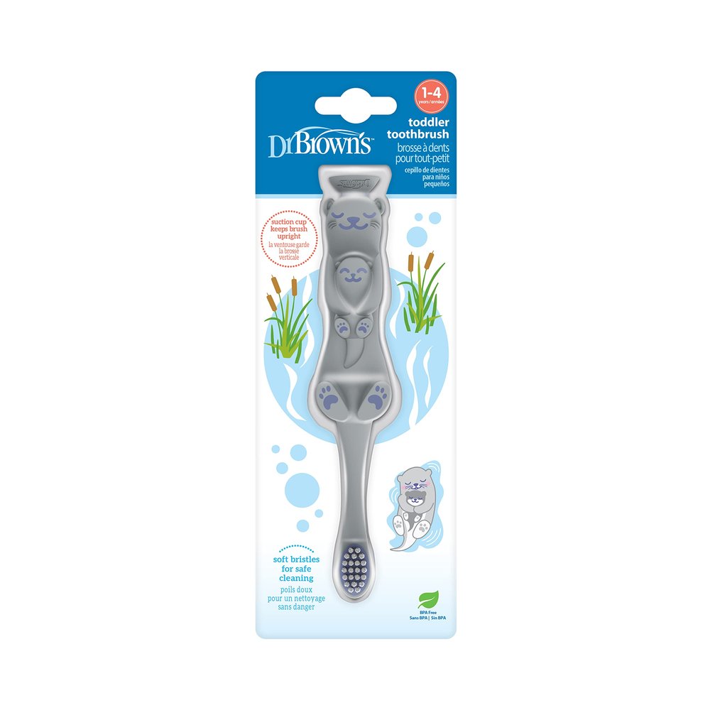 Dr. Brown's Otter Toddler Toothbrush, Soft Bristles with Suction Cup for Storage, BPA Free, Ages 1-4, 1-Pack