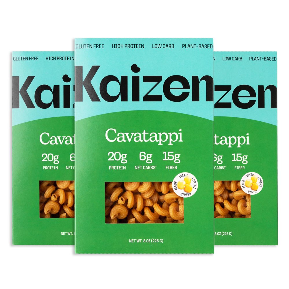 Kaizen Low Carb Keto Pasta Cavatappi - High Protein (20g), Gluten-Free, Keto-Friendly (6g Net), Plant-Based Lupini Noodles made w/High Fiber Lupin Flour - 8 ounces (Pack of 3)