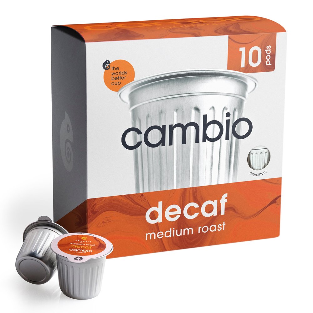 Cambio Roasters Organic Decaf Medium Roast Coffee Pods - The Only Organic Recyclable Aluminum Coffee Pods, Small Batch Roasted, Keurig Compatible, for Any Time of Day, Longer Lasting Freshness, 10 Count