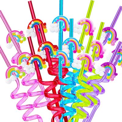 25 Reusable Colorful Rainbow Drinking Straws - Fun Rainbow Cloud Birthday Party Favors for Kids