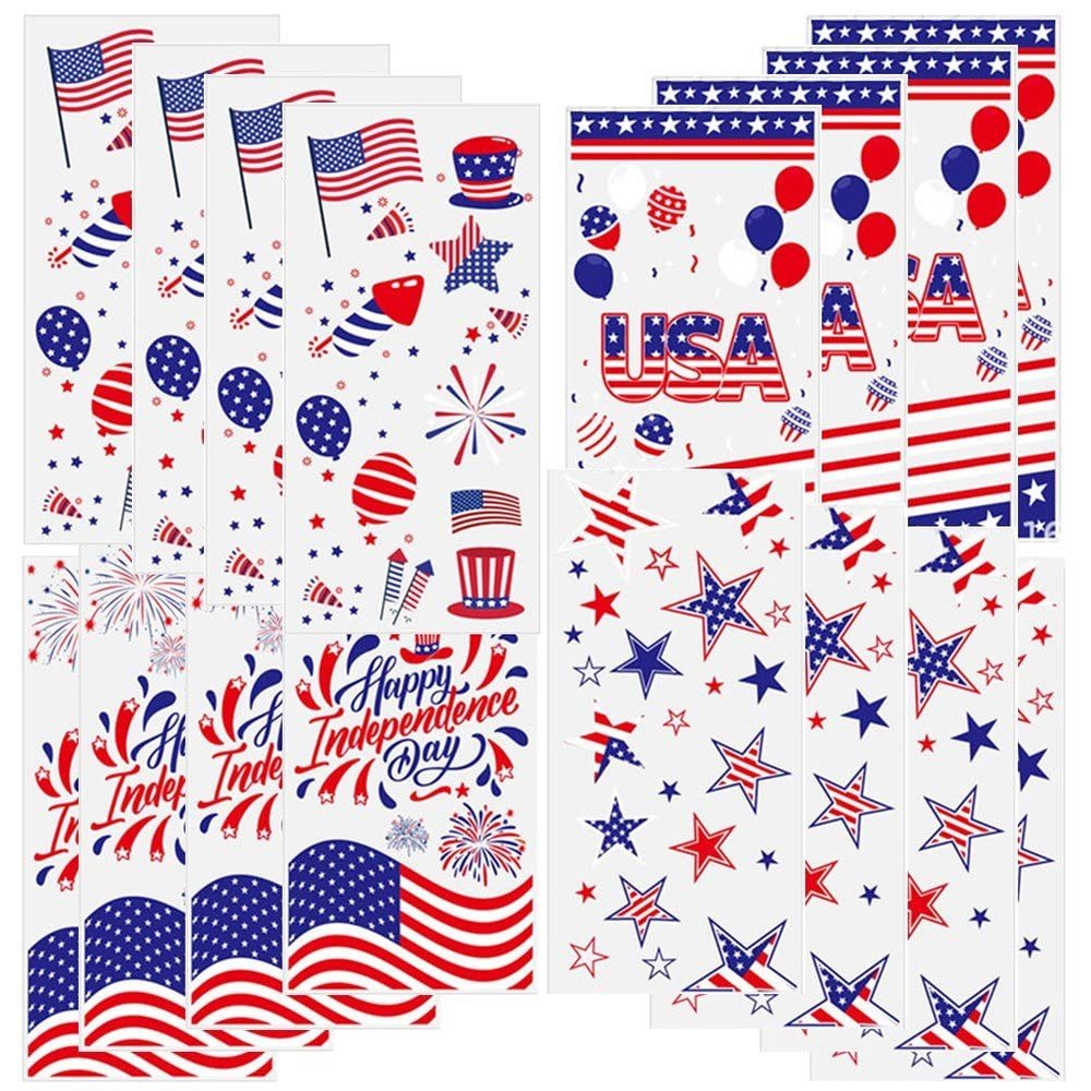 Ruluti 100pcs American Independence Day Party Cellophane Bags Plastic Clear Candy Gift Bags for Cookies Supplies