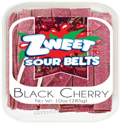 Zweet Sour Black Cherry Candy Belts 10 Ounce Sour Kosher Candy, Halal Candy Belts Resealable Pack of Sour Licorice Belts (10 Ounce)