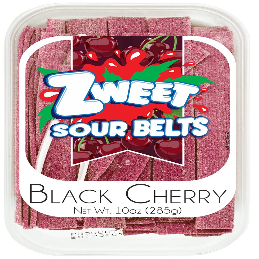Zweet Sour Black Cherry Candy Belts 10 Ounce Sour Kosher Candy, Halal Candy Belts Resealable Pack of Sour Licorice Belts (10 Ounce)