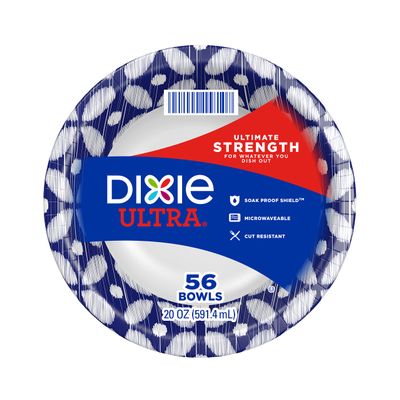 Dixie Ultra Disposable Paper Bowls, 20 ounce, Dinner Size Printed Disposable Bowls, 56 Count (1 Pack of 56 Bowls),