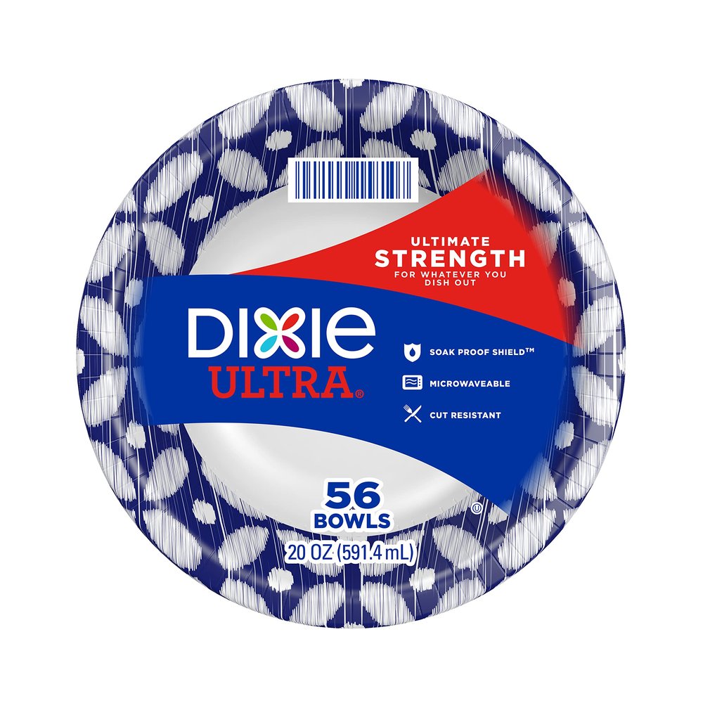 Dixie Ultra Disposable Paper Bowls, 20 ounce, Dinner Size Printed Disposable Bowls, 56 Count (1 Pack of 56 Bowls),