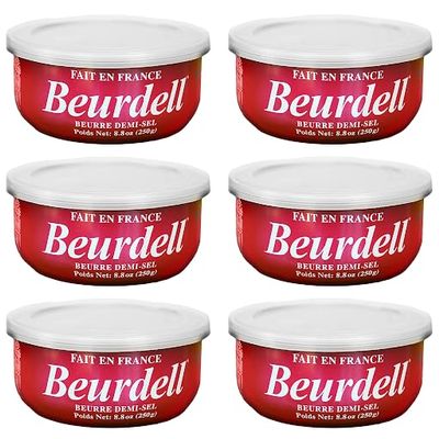 Beurdell French Salted Real Canned Butter 100% Natural Pasteurized Butter A real butter from France | Great For Hurricane Preparedness Emergency Survival Kit Great For Cooking, Baking Pack of 6