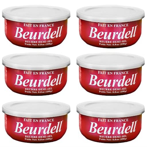 Beurdell French Salted Real Canned Butter 100% Natural Pasteurized Butter A real butter from France | Great For Hurricane Preparedness Emergency Survival Kit Great For Cooking, Baking Pack of 6