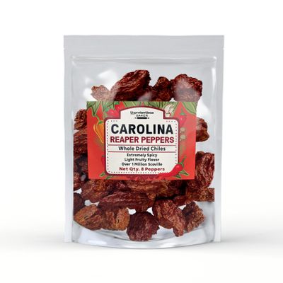 Unpretentious Whole Dried Carolina Reaper Chiles, 8 Count, Extremely Spicy Chiles, Hot Sauce