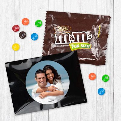 12ct Personalized Wedding Favors with Photo M&M's Candy Fun Size Bags (12 Pack) - Black Foil - Fully Assembled Chocolate Party Favors (3x4 in)