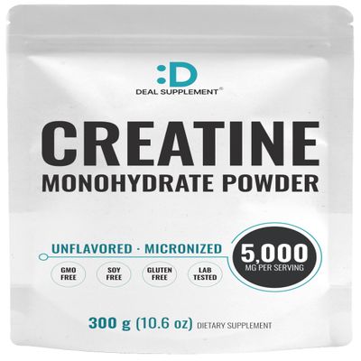 DEAL SUPPLEMENT Instant Creatine Monohydrate Powder, 5g Per Serving  60 Servings | Micronized, Unflavored, Fast Absorbing Formula | Filler Free, Non-GMO, Keto Friendly, Vegan