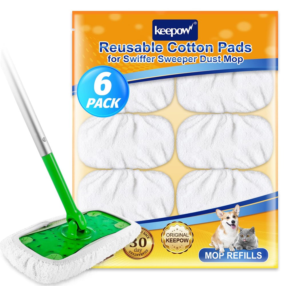 6Pcs Reusable Microfiber Mop Pads Compatible with Swiffer Sweeper Mop, Replacement Wet Mopping pad Refills & Washable Dry Sweeping Cloths for Surface/Hardwood Floor Cleaning