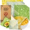 Akeeko Reusable Beeswax Food Wraps - Assorted 9 Packs, Reusable, Plastic-Free Food Storage, 5 Small, 3 Medium, 1 Large Wraps with Plants Pattern view 1