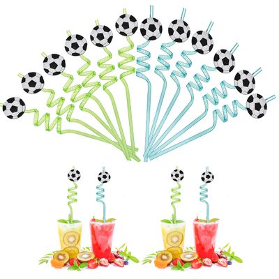 12 Pack Drinking Staws Soccer Ball Party Straws for Men Women Soccer Theme Party