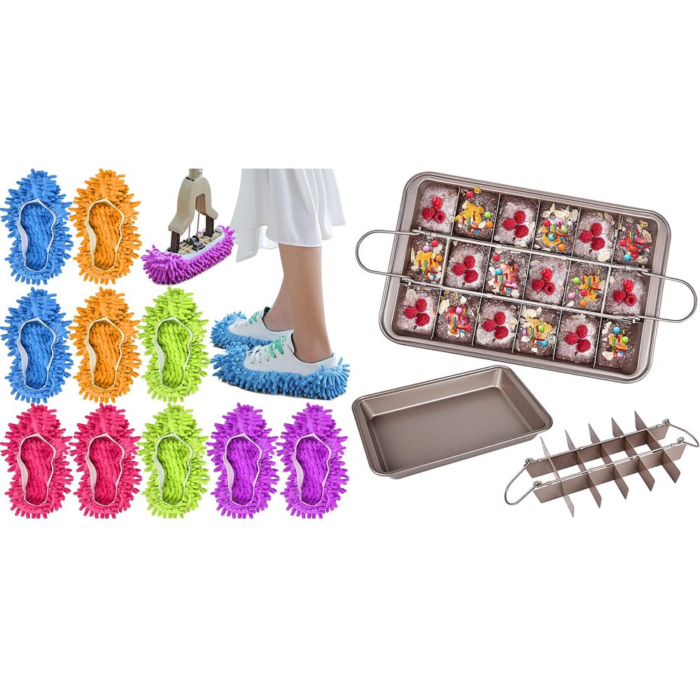 10 Pieces Microfiber Mop Slippers Shoes Cover Soft Washable Reusable Floor Polishing Dust Sweeper Cleaning Mop Tool, Brownie Pan with Dividers, Divided Non-Stick Edge Brownie Pans with Grips Slice