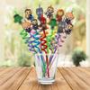 32Pcs Superhero Straws for Party Favor - Reusable Drinking Straws with 8 Designs+36 Stickers+2 Brushes. Perfect for Super Hero Party Supplies, Great for Heroes Themed Party, Halloween, Valentine Gifts view 2