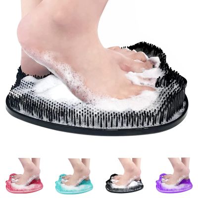 AXLOFO Shower Foot Scrubber Mat, Larger Size Foot Massager Mat with Non-Slip Suction Cups - Cleans, Exfoliationl, Massages Your Feet Without Bending, Foot Circulation & Relieve Tired Feet (Black)