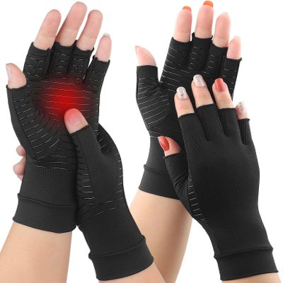 2Pairs Copper Arthritis Compression Gloves for Women Men, Fingerless Compression Gloves for Carpal Tunnel, Hand Pain, RSI, Driving, Typing, Copper Gloves Support Hands and Wrist for Work (Large)