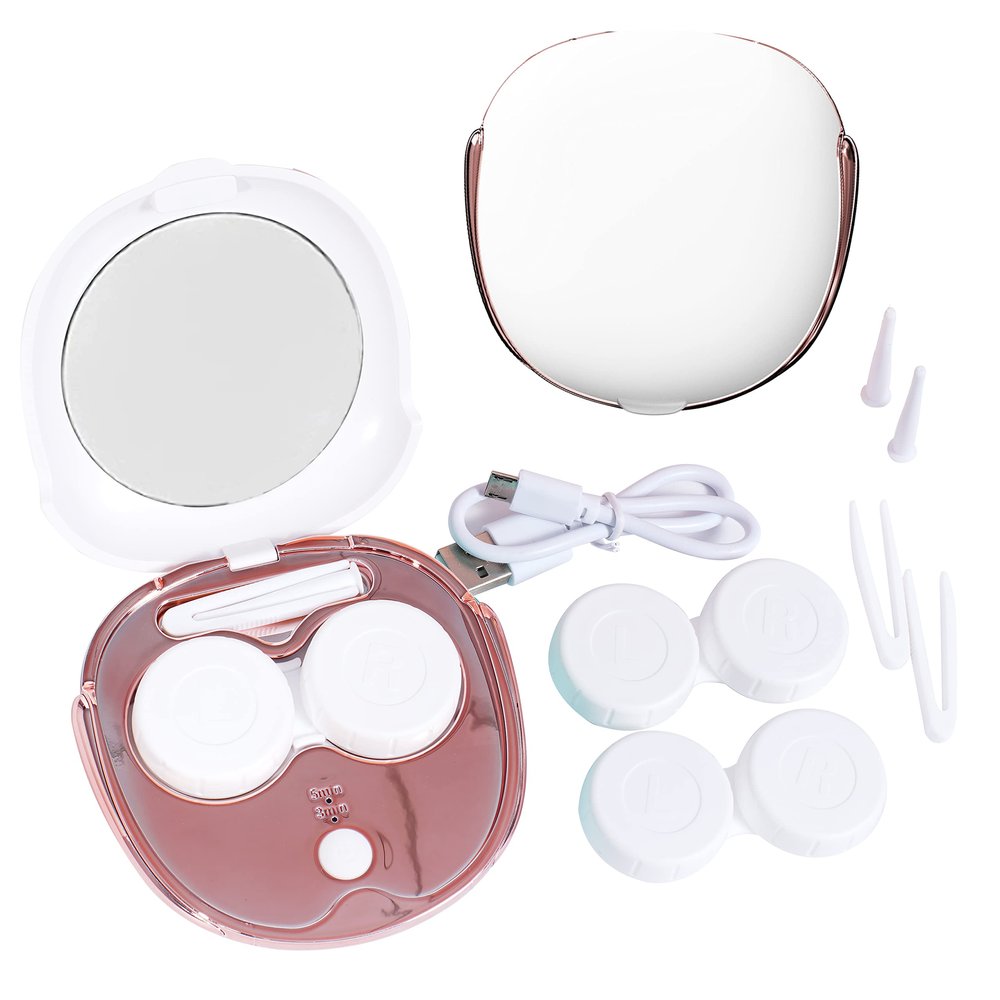 Contact Lens Cleaner Machine, Portable Ultrasonic Cleaning with USB Charger Mirror Tweezers Remover Tool Replaceable Contact Lens Case for Daily Outdoor (White)