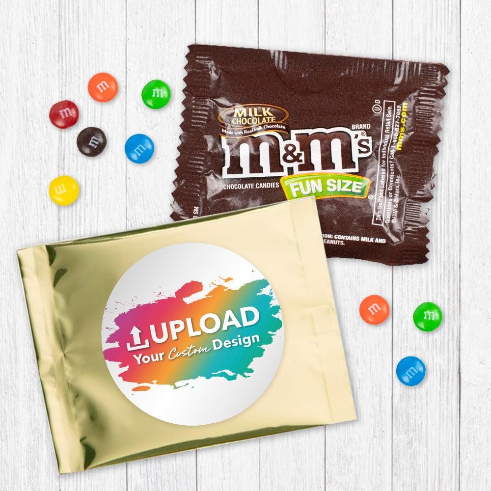 12ct Personalized M&M's Candy Party Favors with Photo M&M's Candy Fun Size Bags (12 Pack) - Gold Foil - Fully Assembled