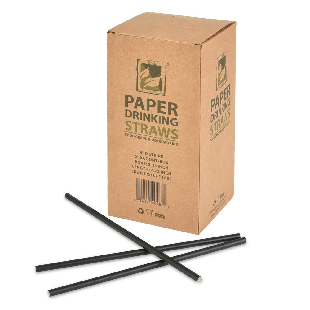 100% Compostable Paper Straws Disposable [7.75", Solid Black, 10000 Count], Paper Straws for Drinking, Eco Friendly, Biodegradable, Sturdy Straws with Soy-Based Ink by Earth's Natural Alternative