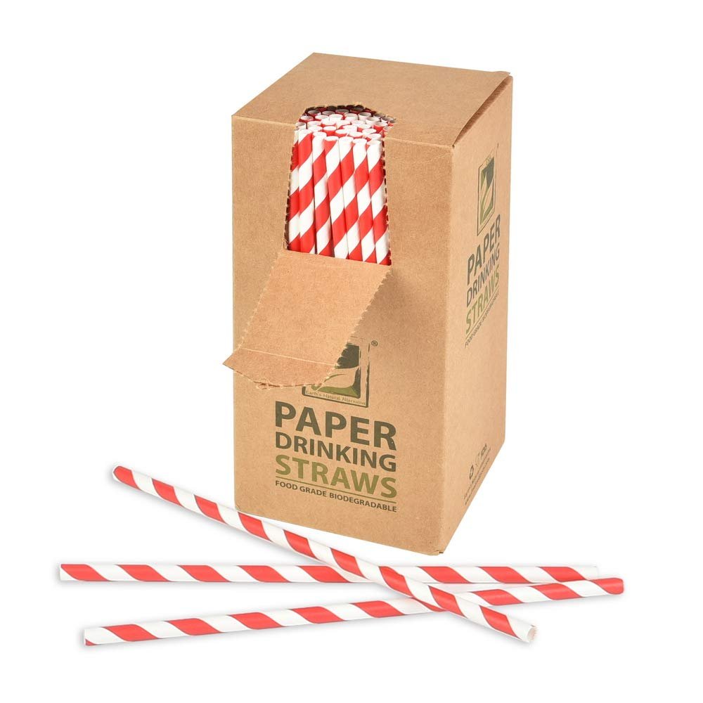 100% Compostable Paper Straws Disposable [7.75", Red Stripe, 10000 Count], Paper Straws for Drinking, Eco Friendly, Biodegradable, Sturdy Straws with Soy-Based Ink by Earth's Natural Alternative