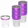 Zappy 124 Mini Plastic Shot Glasses, Clear with Purple Metallic Rim, 1 oz Hard Party Cups, Disposable Shooter and Sample Wine Tasting Cups view 1
