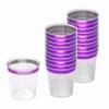 Zappy 124 Mini Plastic Shot Glasses, Clear with Purple Metallic Rim, 1 oz Hard Party Cups, Disposable Shooter and Sample Wine Tasting Cups view 3
