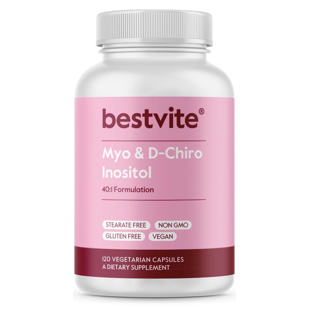 BESTVITE Myo & D-Chiro Inositol (120 Vegetarian Capsules) - 40:1 Ratio - No Stearates - Vegan - Non GMO - Gluten Free