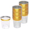 Zappy Gold 1 oz Shot Glasses - Clear Plastic with Metallic Gold Rim Hard Party Shooter Cups - Sample Wine Tasting Cups view 1