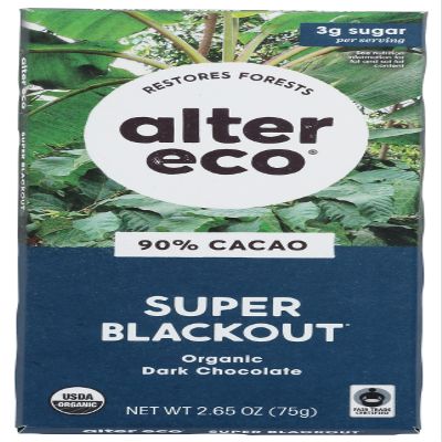 ALTER ECO CHOCOLATE BAR SUPER BLACKOUT ORGANIC, 2.65OZ, 12PACK