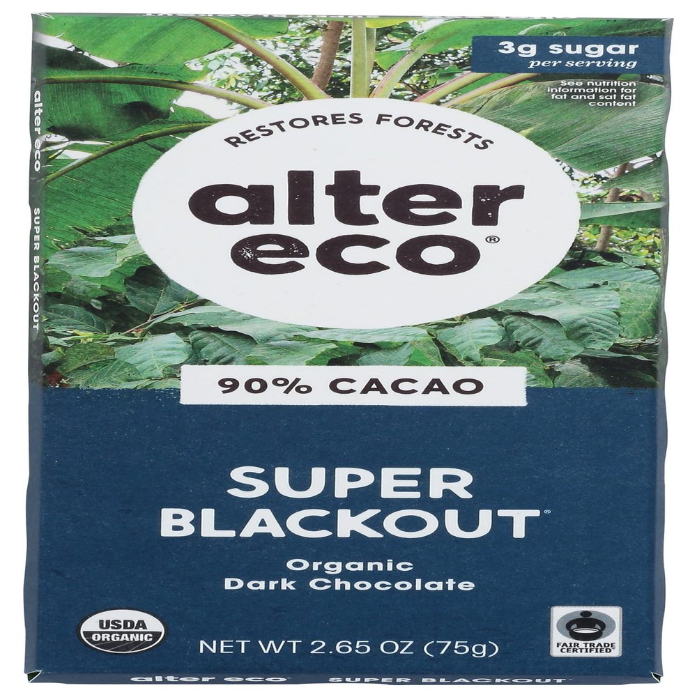 ALTER ECO CHOCOLATE BAR SUPER BLACKOUT ORGANIC, 2.65OZ, 12PACK