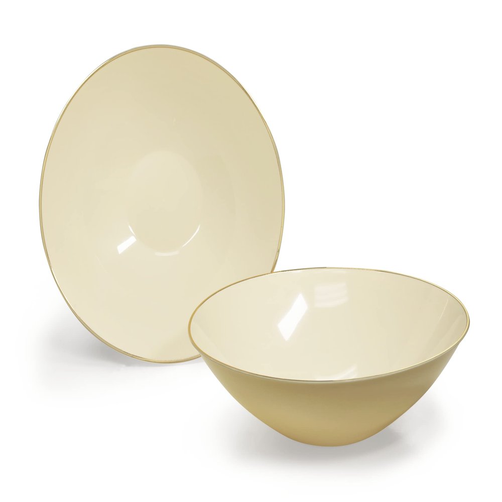" OCCASIONS " 120 Piece Plates Pack, Disposable Wedding Party Plastic Bowls (16oz Soup Bowl, Bali in Ivory & Gold)