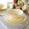 " OCCASIONS " 120 Piece Plates Pack, Disposable Wedding Party Plastic Bowls (16oz Soup Bowl, Bali in Ivory & Gold) view 2