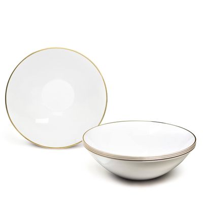 " OCCASIONS " 120 Piece Plates Pack, Disposable Wedding Party Plastic Bowls (16oz Soup Bowl, Bali in White & Gold)