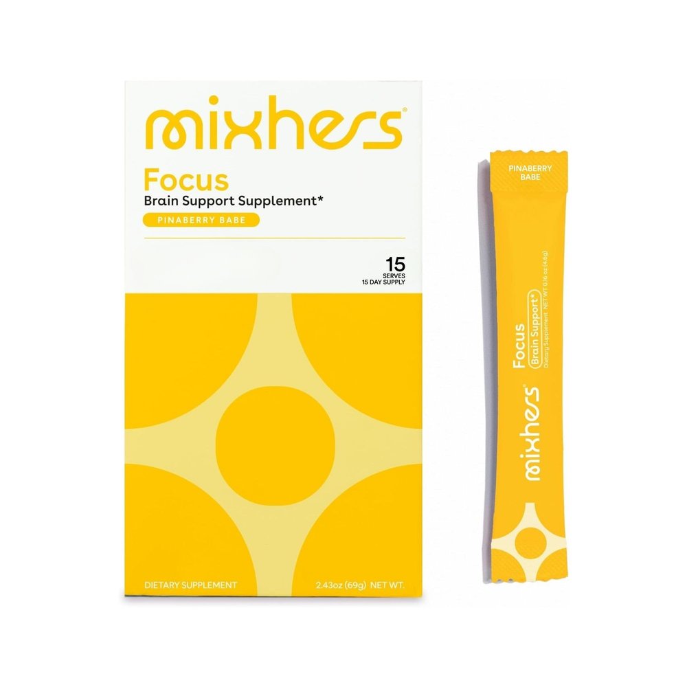 MIXHERS Focus Brain Support Supplement | Caffeine-Free | Natural Ingredients for Cognitive Clarity, Concentration, & Hydration | Pineapple Berry Flavor | 15 Stick Packets