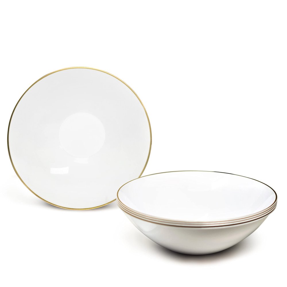 " OCCASIONS " 40 Piece Plates Pack, Disposable Wedding Party Plastic Bowls (16oz Soup Bowl, Bali in White & Gold)
