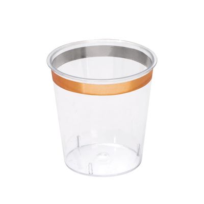 Zappy 124 Pk Plastic Shot Glasses 1 oz Clear With Metallic Rose Gold Rim - Hard Party Disposable Shooter Cups for Sample Wine Tasting