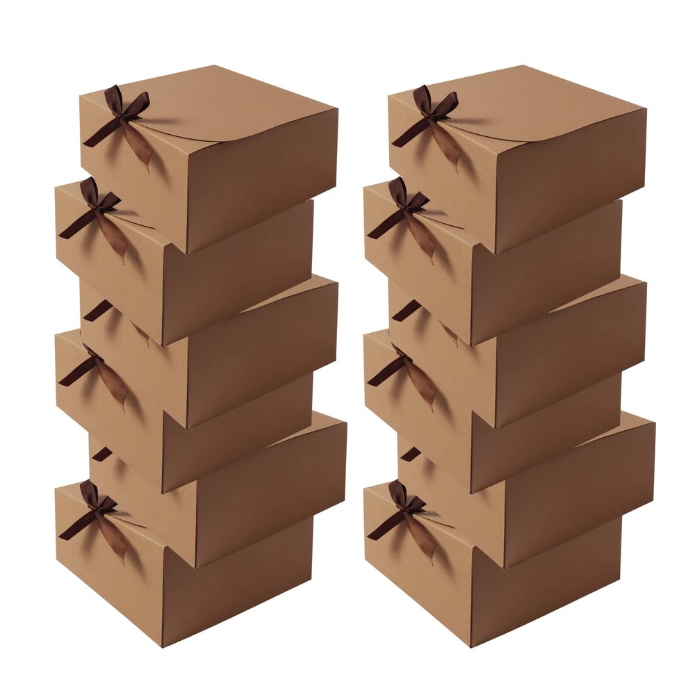 WLUSEAXI 12pack Gift Boxes with Lids,Brown Gift Boxes Bulk with Brown Bow Ribbon,Bridesmaid Proposal Box for Presents Kraft Paper Gift Boxes for Wedding,Christmas,Halloween,Baby Shower