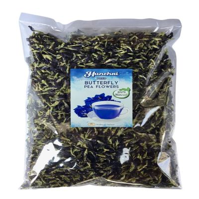 HUNCHAI Butterfly pea Flowers Whole 500 g. Dried Herb 100% for Blue & Purple Drinks and Food Coloring