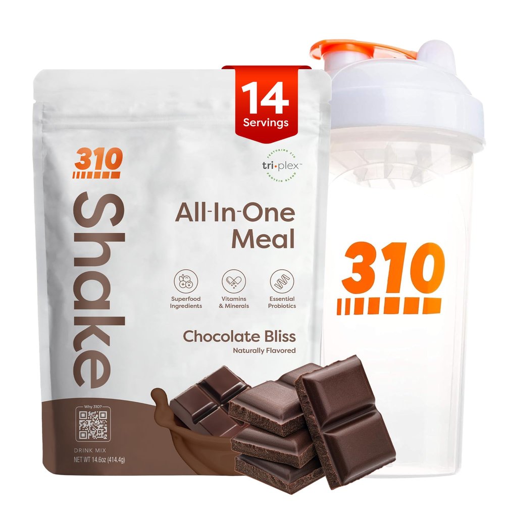 310 Nutrition Meal Replacement Shake Powder Starter Kit with Shaker Cup  Vegan Protein, Fiber & Superfood Blend  Sugar-Free, Low Carb, Keto & Paleo Friendly  Chocolate Bliss - 14 Servings
