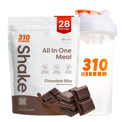 310 Nutrition All-in-One Meal Replacement Shake Powder with Shaker Cup Starter Kit - Vegan Protein, Superfood Blend, Sugar-Free, Low-Carb, Keto and Paleo Friendly - Chocolate Bliss - 28 Servings