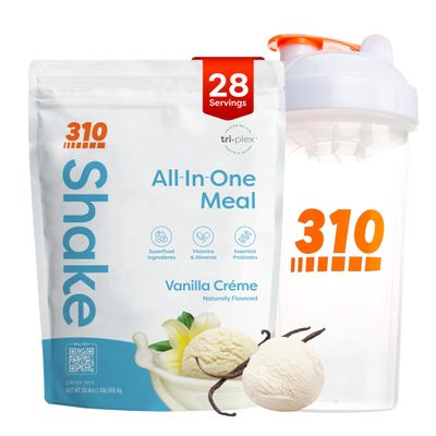 310 Nutrition All-in-One Meal Replacement Shake Powder with Shaker Cup Starter Kit - Vegan Protein, Superfood Blend, Sugar-Free, Low Carb, Keto and Paleo Friendly - Vanilla Creme 28 Servings