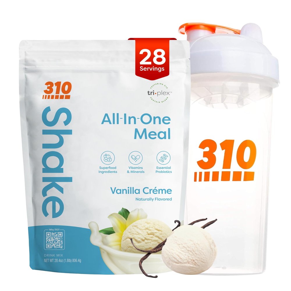 310 Nutrition All-in-One Meal Replacement Shake Powder with Shaker Cup Starter Kit - Vegan Protein, Superfood Blend, Sugar-Free, Low Carb, Keto and Paleo Friendly - Vanilla Creme 28 Servings