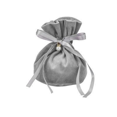 Airssory 10 Pcs 5.5x5 Inch Gray Velvet Fabric Cloth Candy Gift Pouches Drawstring Bags with Pearl Charm for Christmas Birthday Party Wedding Favors