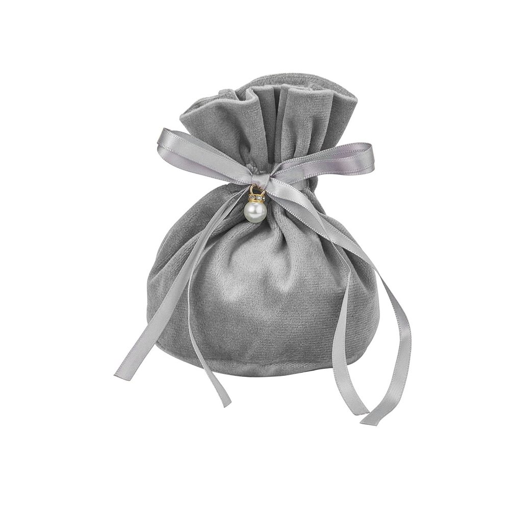 Airssory 10 Pcs 5.5x5 Inch Gray Velvet Fabric Cloth Candy Gift Pouches Drawstring Bags with Pearl Charm for Christmas Birthday Party Wedding Favors