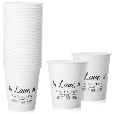 50 Pack Disposable Paper Coffee Cups for Wedding 9 oz Bridal Shower Reception Drinking Cups Happily Ever After Guests Love Tea Tumbler for Hot Drink Birthday Anniversary Celebration party tableware