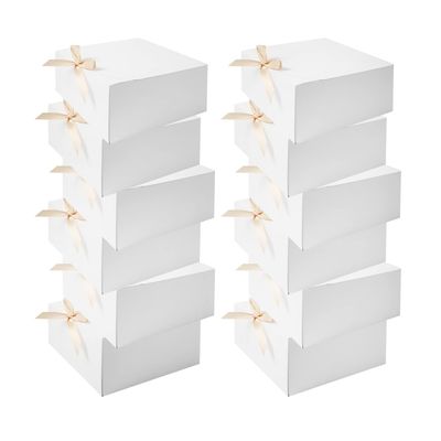 WLUSEAXI 12pack Gift Boxes with Lids,White Gift Boxes Bulk with Gold Bow Ribbon,Bridesmaid Proposal Box for Presents Kraft Paper for Wedding,Christmas,Halloween,Baby Shower