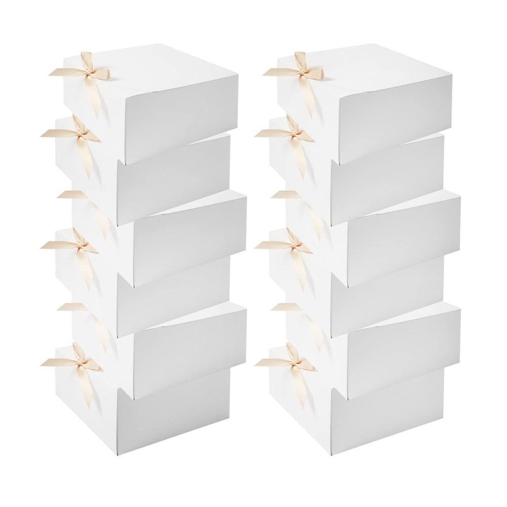 WLUSEAXI 12pack Gift Boxes with Lids,White Gift Boxes Bulk with Gold Bow Ribbon,Bridesmaid Proposal Box for Presents Kraft Paper for Wedding,Christmas,Halloween,Baby Shower