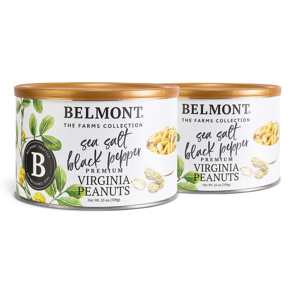 Belmont Peanuts Gourmet Sea Salt and Black Pepper Flavored Virginia Peanuts, 25 oz (2 Pack)  Only 4 Simple Ingredients, No Preservatives, 7g Protein  Salty, Peppery, Crunchy, Hand Seasoned Snack